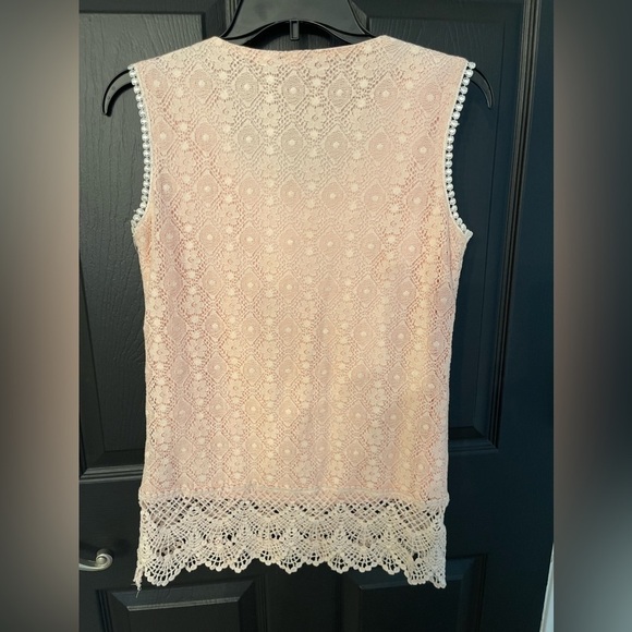 LA VANYA Top | STUNNING Lace TUNIC Scoop Neck BEADED Sz S PINK - Picture 4 of 4